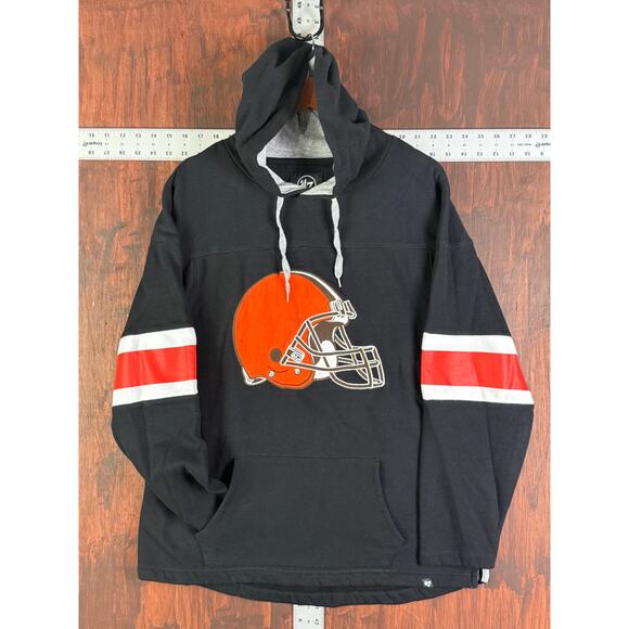Cleveland Browns 47 NFL Fleece Pullover Hoodie Sweatshirt Striped Arms Men Large - Picture 2 of 7